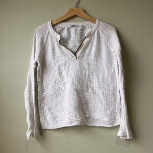 Three Dots White Gauze Textured Long Sleeve Top‎ Womens Small